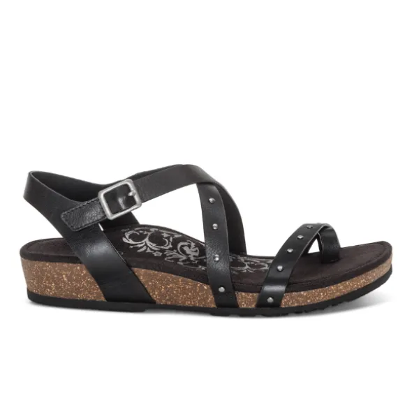 Aetrex Women's Lauren Adjustable Cross Band Sandal Black