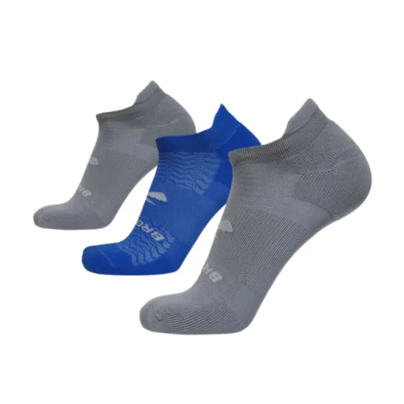 Brooks Unisex No Show 3-Pack Grey/Blue