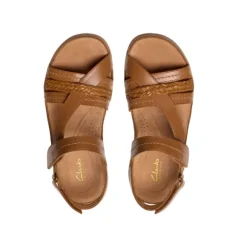 Clarks Women's Cecily Strap Leather Wide Tan Combo