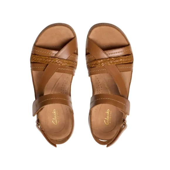 Clarks Women's Cecily Strap Leather Wide Tan Combo