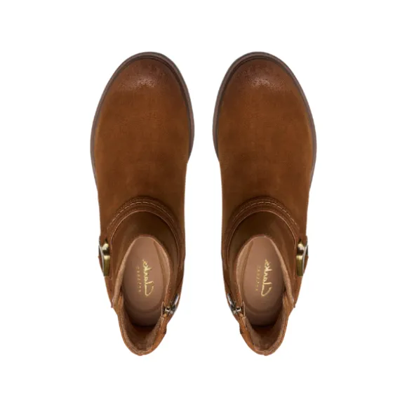 Clarks Women's Neva Buckle Wide Dark Tan Suede